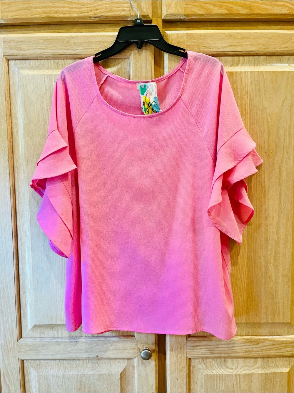Umgee Bright Pink Ruffle Sleeve Blouse